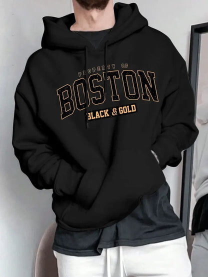 Herren Kapuzensweater Boston-Print Weich Norvielle