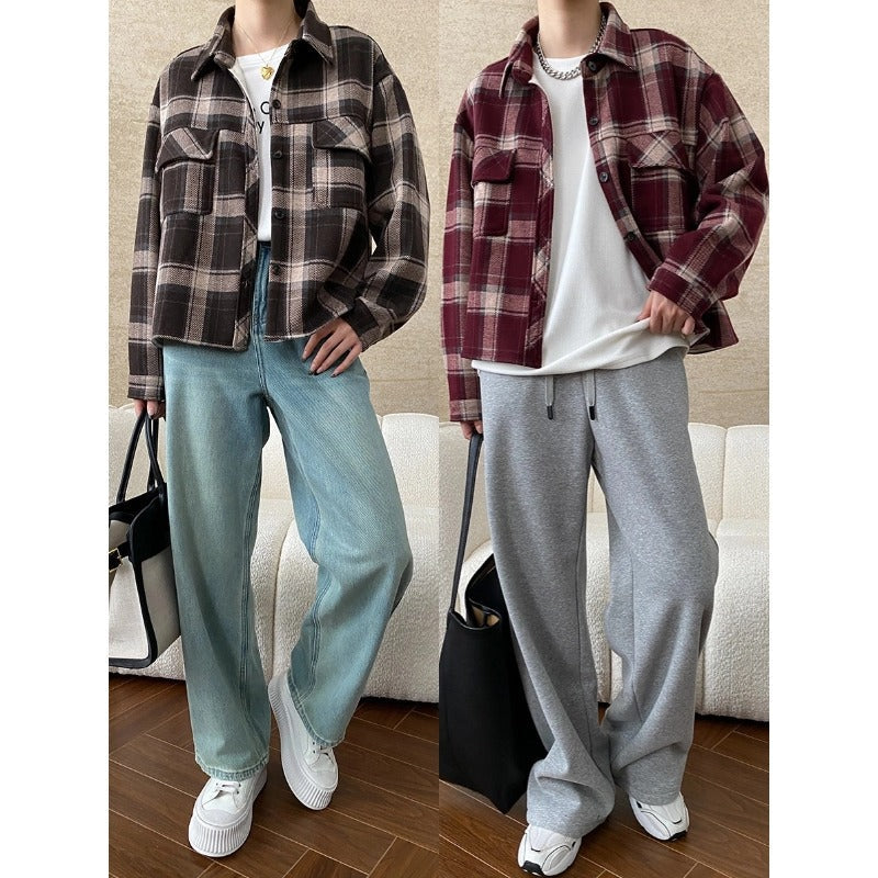 Damen Karojacke Lässig 2 Taschen Dekorative Knöpfe Norvielle