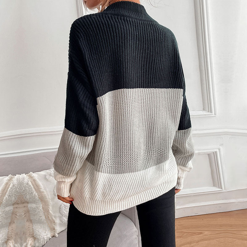Damen Strickpullover Lockerer Schnitt Farbblockdesign Norvielle