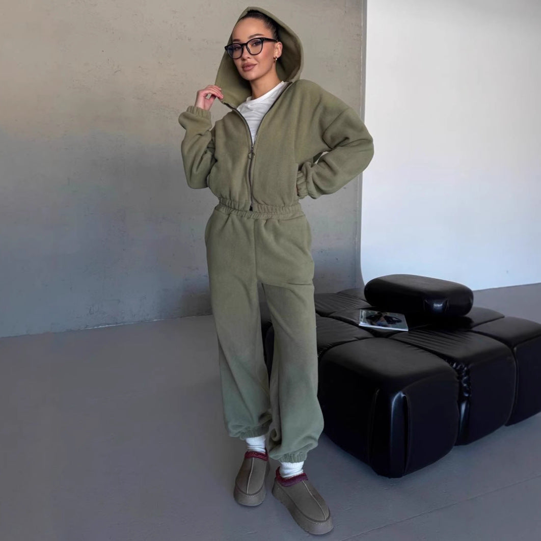 Damen Fleece-Loungewear-Set mit Cropped-Jacke und Jogginghosen - Norvielle