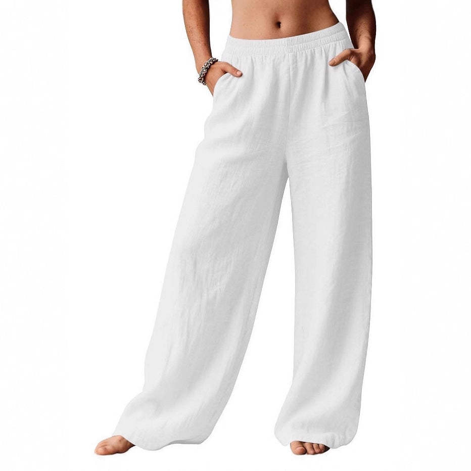 Damen Leinenhose Weit Bequem Elastischer Bund Norvielle