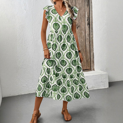 Damen Maxikleid mit Volantärmeln und Blumenmustern Norvielle