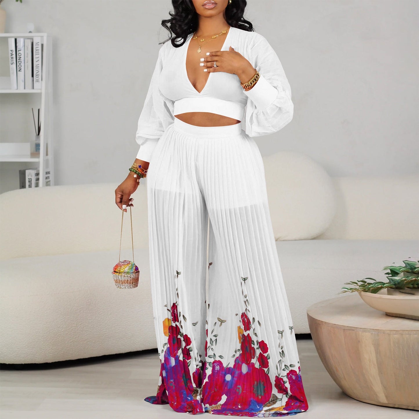 Damen Jumpsuit Voluminöse Ärmel Florales Muster Norvielle