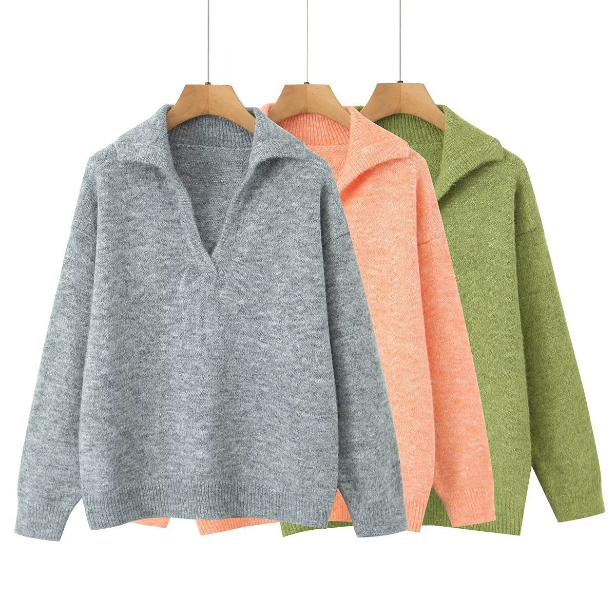 Damen Strickpullover Stehkragen V-Ausschnitt Norvielle