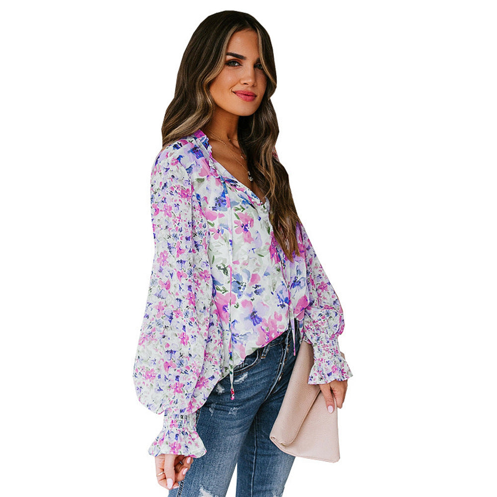 Damen Bluse mit weiten Ärmeln Floral Muster Norvielle