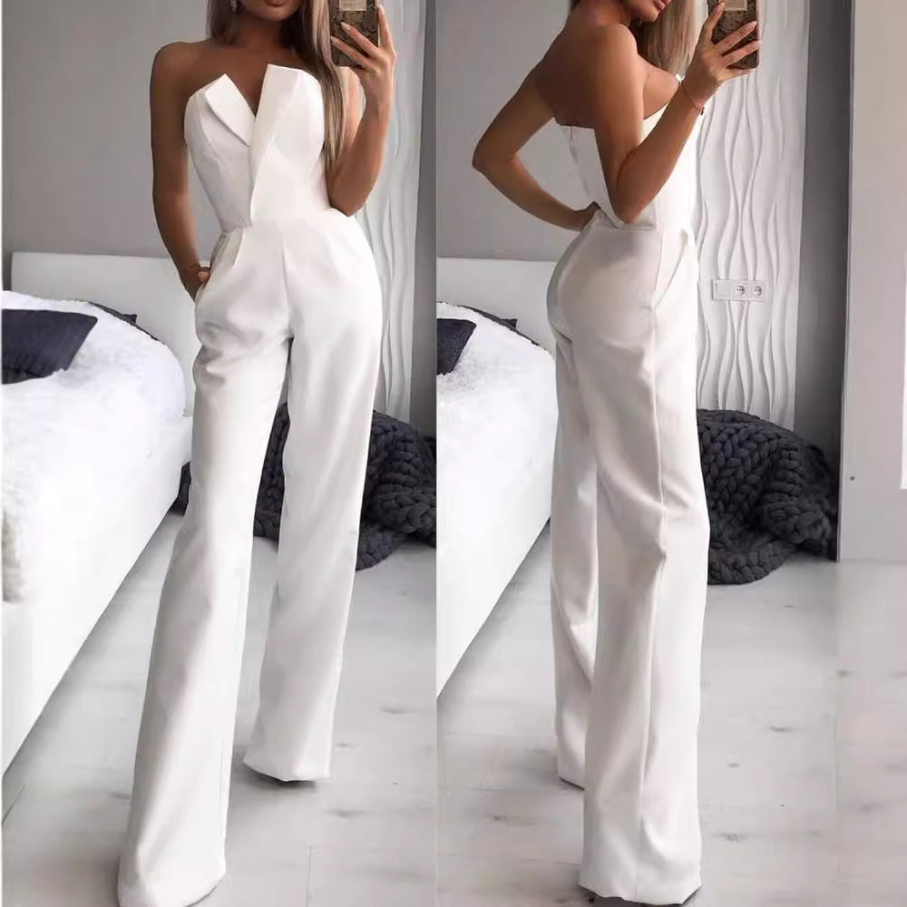 Damen Jumpsuit V-Ausschnitt Weites Bein Norvielle