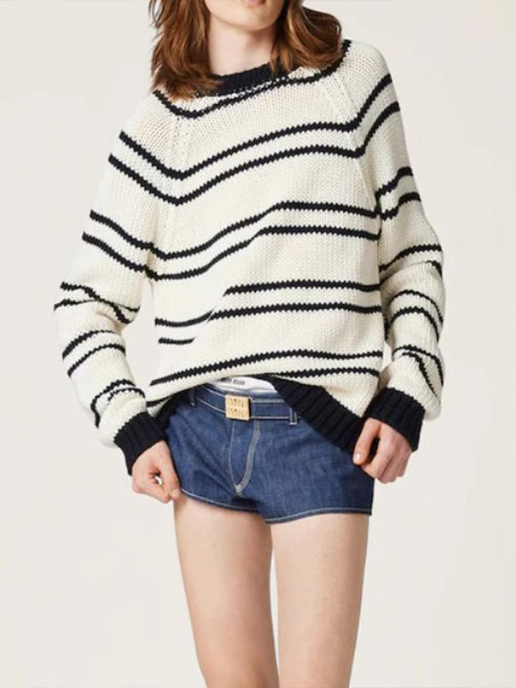 Damen Streifenpullover Grobstrick Norvielle
