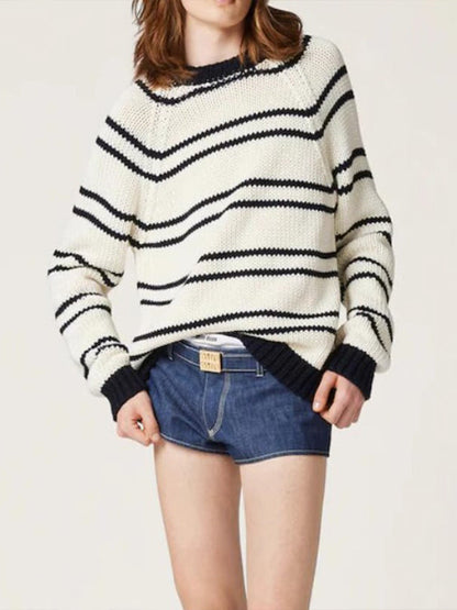 Damen Streifenpullover Grobstrick Norvielle
