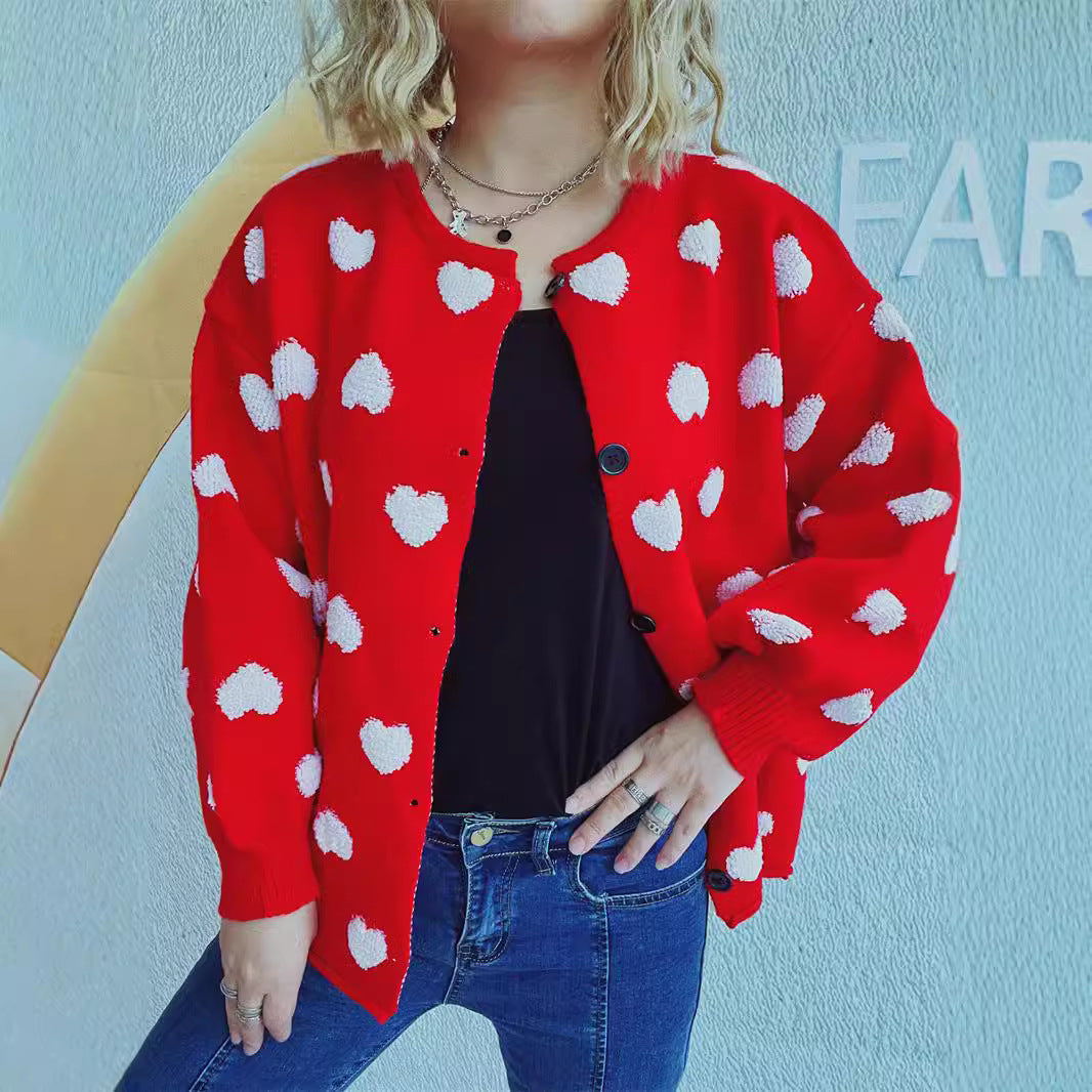 Damen Strickjacke Herzmotiv Knöpfe