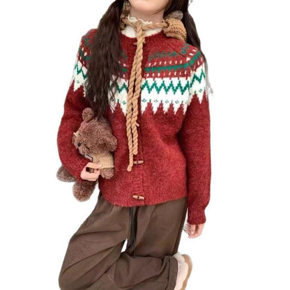Damen Strickpullover Norwegermuster Kapuze Norvielle