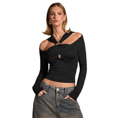 Damen Oberteil Asymmetrischer Schnitt Knoten-Detail Norvielle