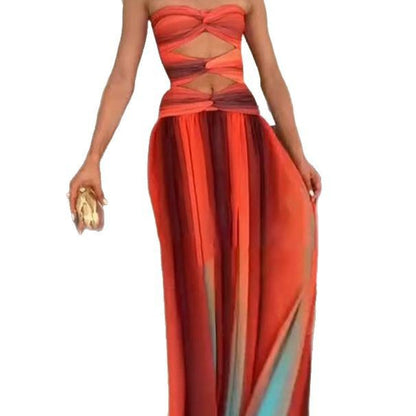 Damen Maxikleid Cut-Out Fließender Rock Norvielle