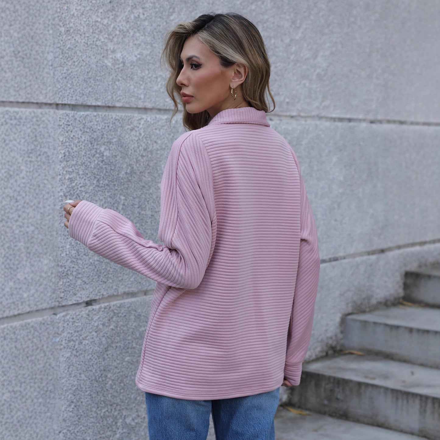 Damen Pullover Rippstruktur Reißverschluss Norvielle
