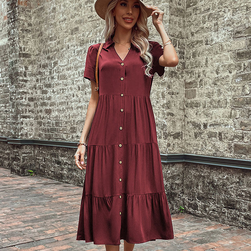Damen Maxikleid mit Knöpfen und Rüschen Norvielle