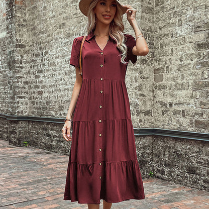 Damen Maxikleid mit Knöpfen und Rüschen Norvielle