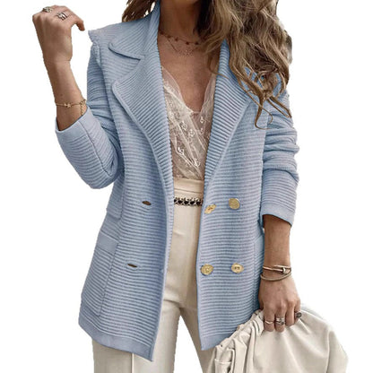 Damen Strickblazer Doppelknopfleiste Strukturiert Anthrazit