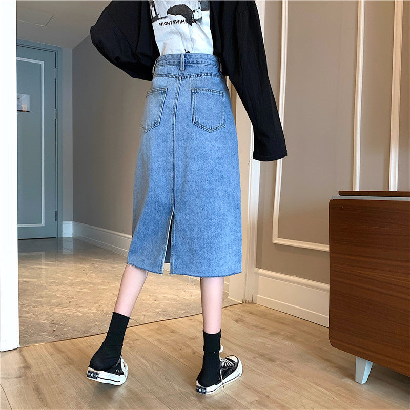 Damen Denimrock Midi unregelmäßiger Saum