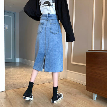 Damen Denimrock Midi unregelmäßiger Saum