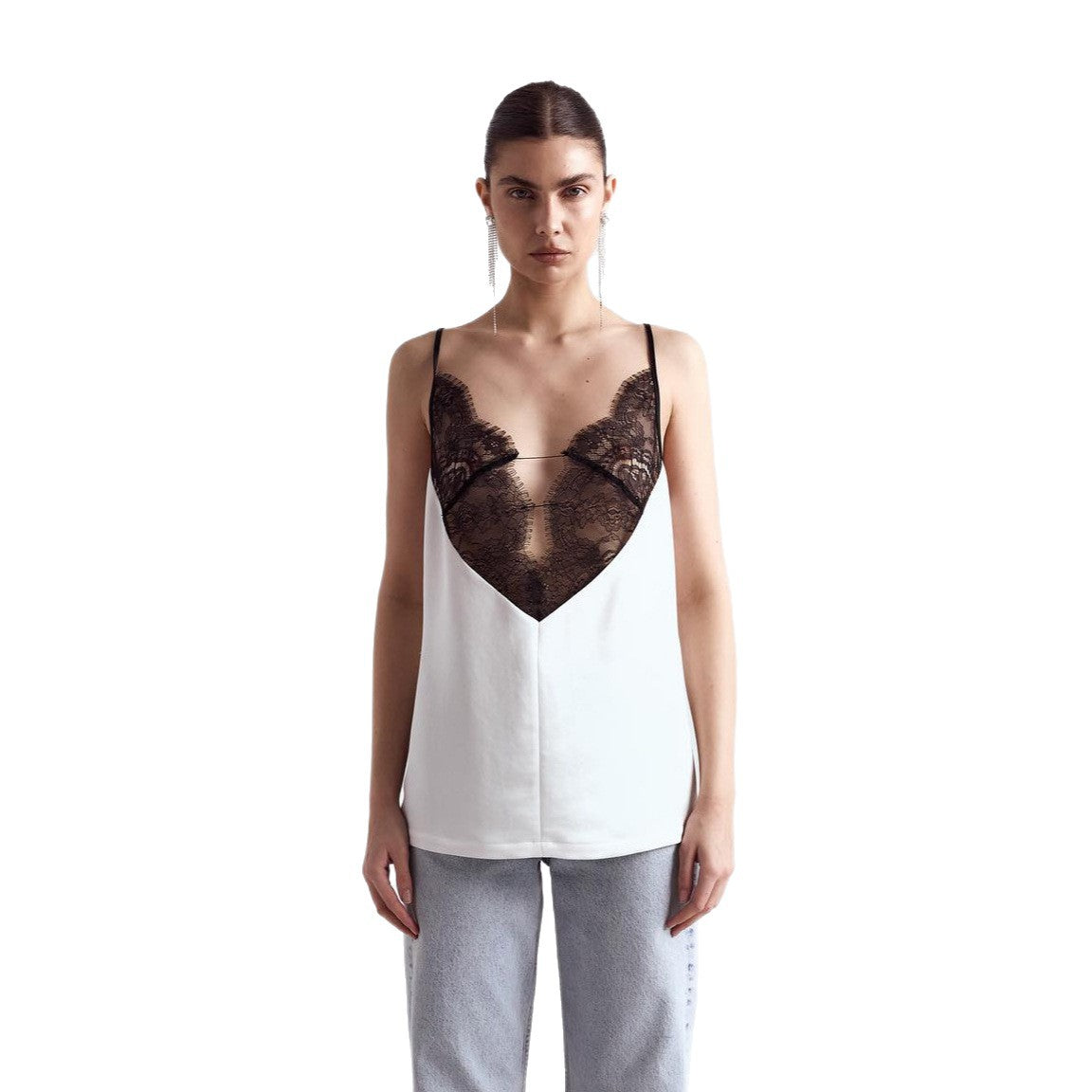 Damen Bluse Spitze Elegante Weiß