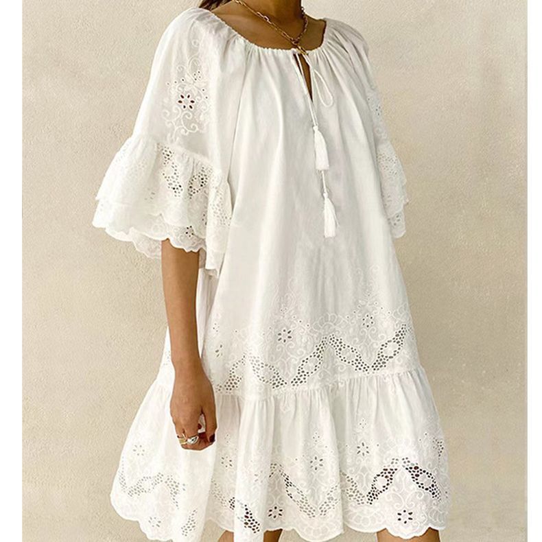Damen Kleid mit Spitze und Volumenärmeln Norvielle