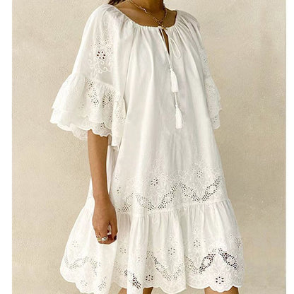 Damen Kleid mit Spitze und Volumenärmeln Norvielle