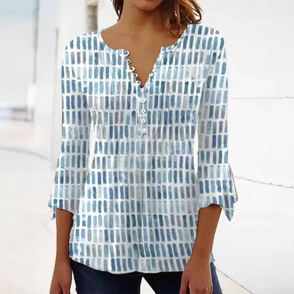 Damen Bluse Modernes Grafikdesign Knopfdetails