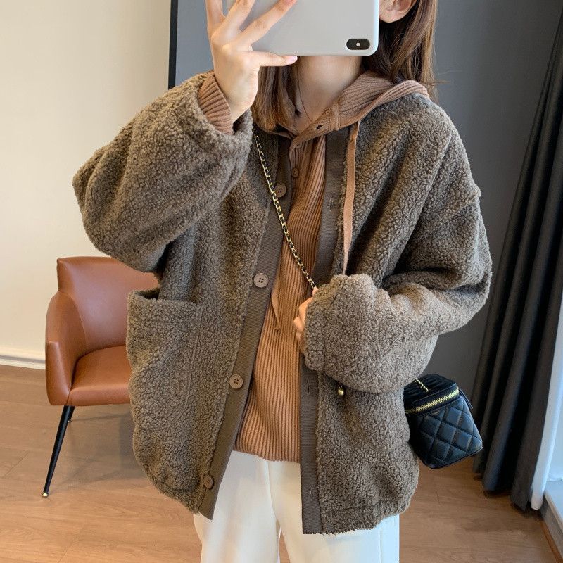 Damen Oversized-Jacke Flauschig Mit Großen Taschen Norvielle