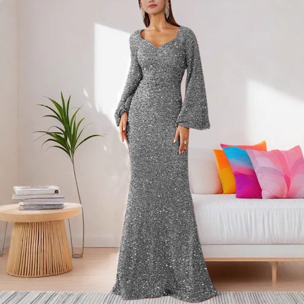 Damen Abendkleid Glitzerrock Voluminöse Ärmel Norvielle