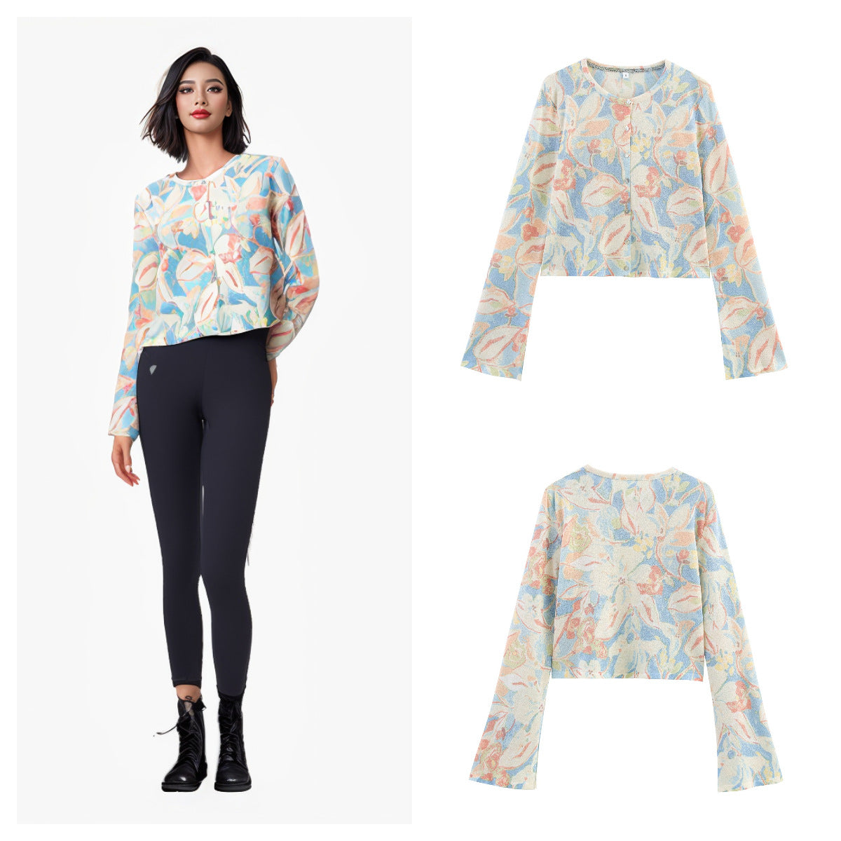 Damen Baumwollcardigan Floralmuster Norvielle - Norvielle