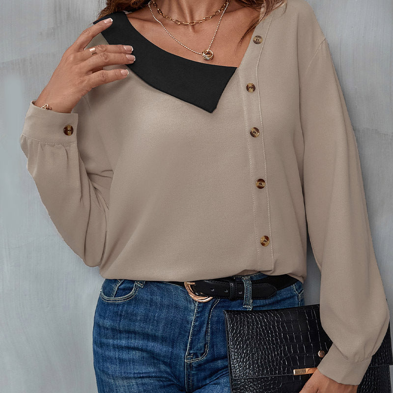 Damen Bluse Elegante Asymmetrischer Ausschnitt Modern