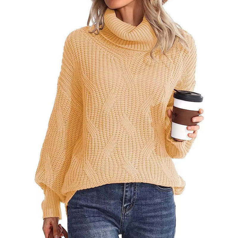 Damen Strickpullover Hochkragen Strukturmasche