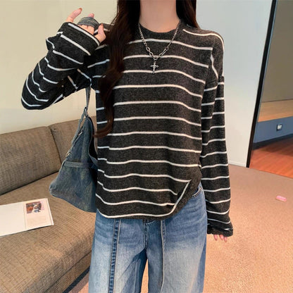 Damen Langarmshirt Streifenlook Baumwolle Weiß