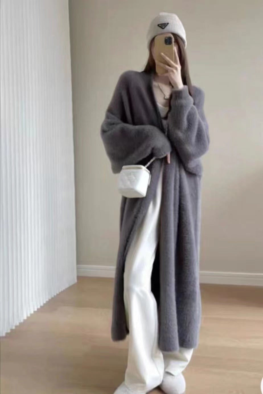 Damen Maxi Cardigan Flauschig V-Ausschnitt Oversized Norvielle