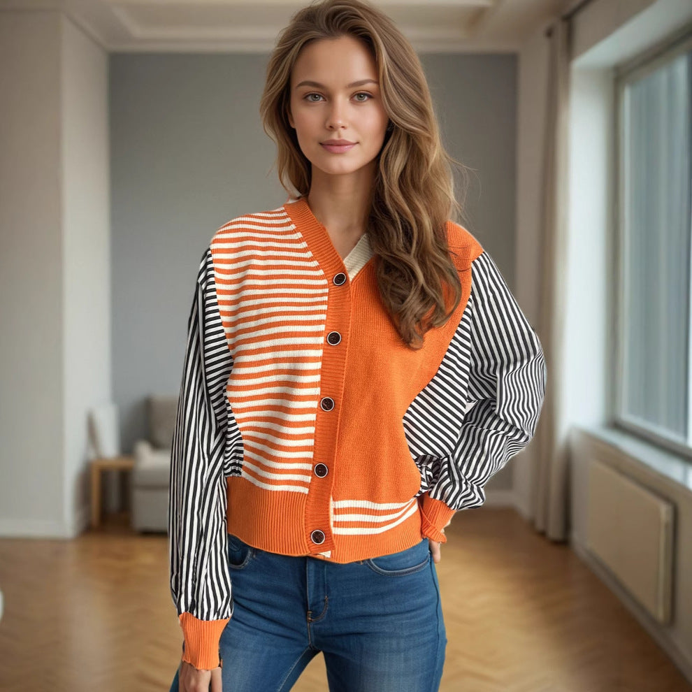 Damen Strickcardigan Gestreift Komfortschnitt Beige