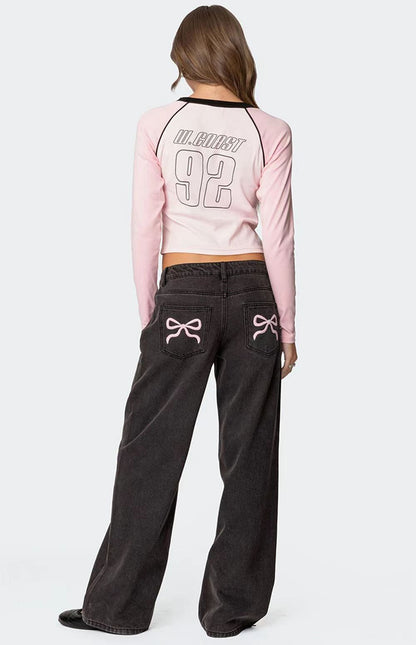 Damen Wide-Leg Jeans mit Stickereien Moderner Schnitt