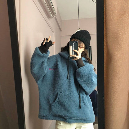 Damen Oversized Kapuzenpullover Kuschelfleece Vordere Kängurutasche