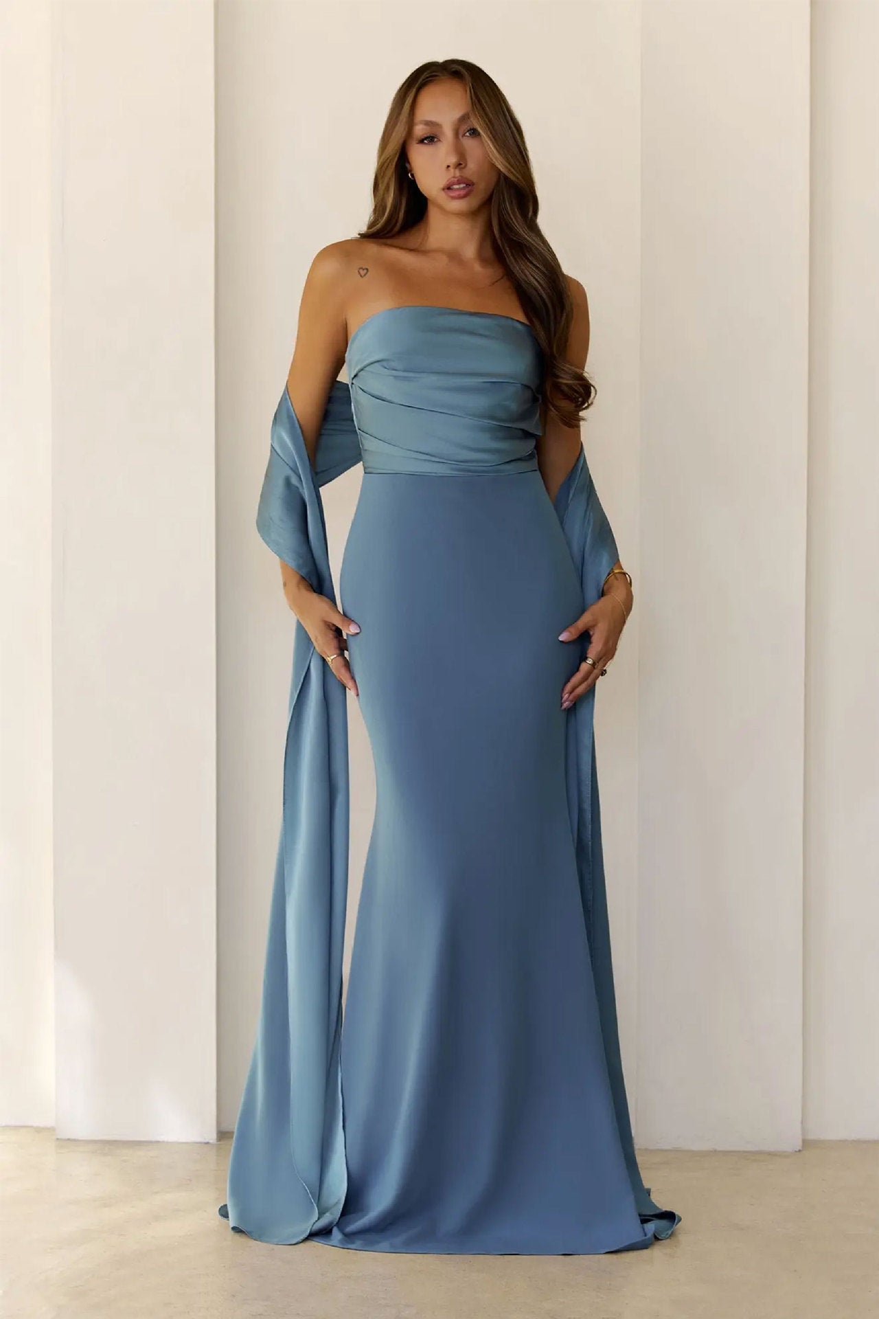 Damen Abendkleid Schulterfrei Fließend Norvielle