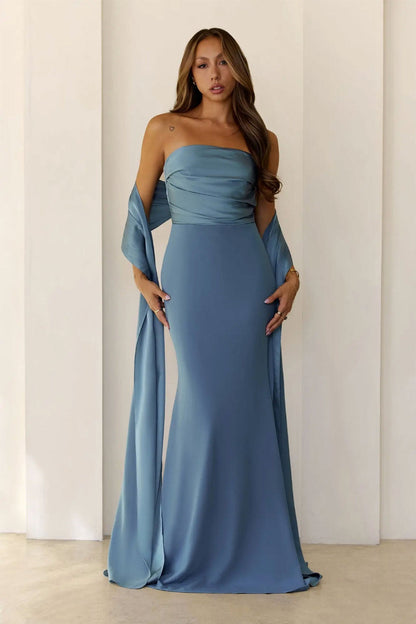 Damen Abendkleid Schulterfrei Fließend Norvielle