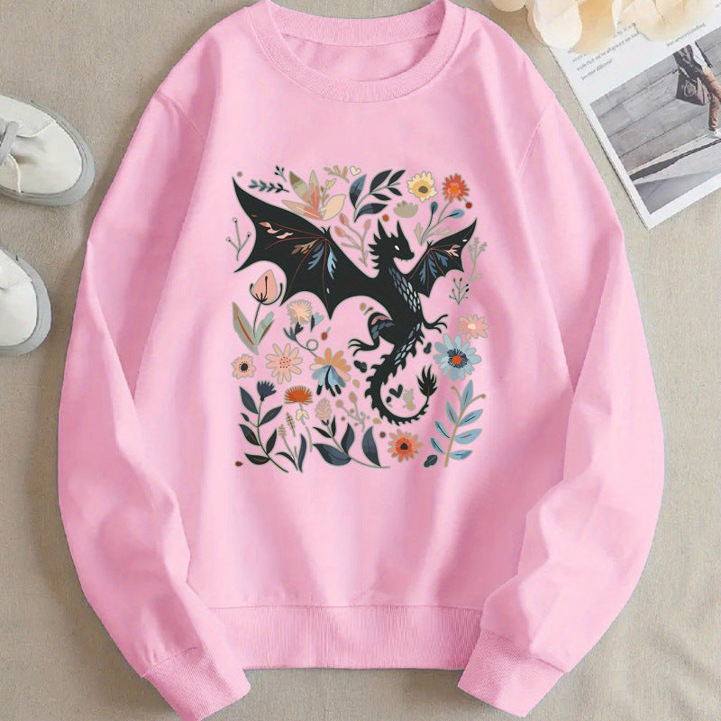 Damen Sweatshirt Drachen Blumenmotiv Norvielle