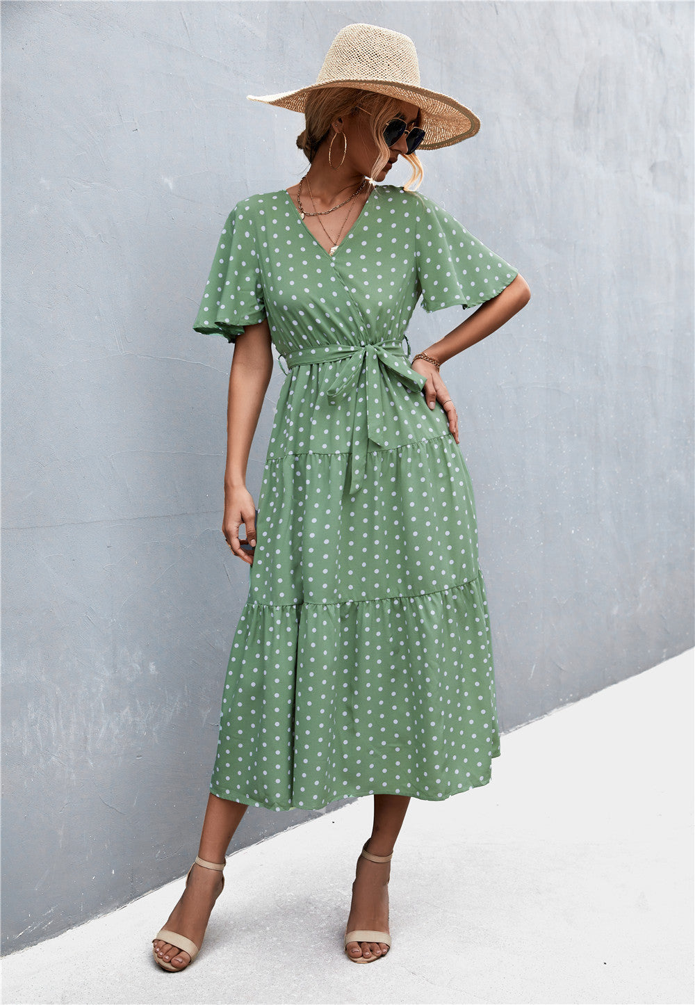 Damen Midikleid Florales Design Bindbares Taillenband Norvielle