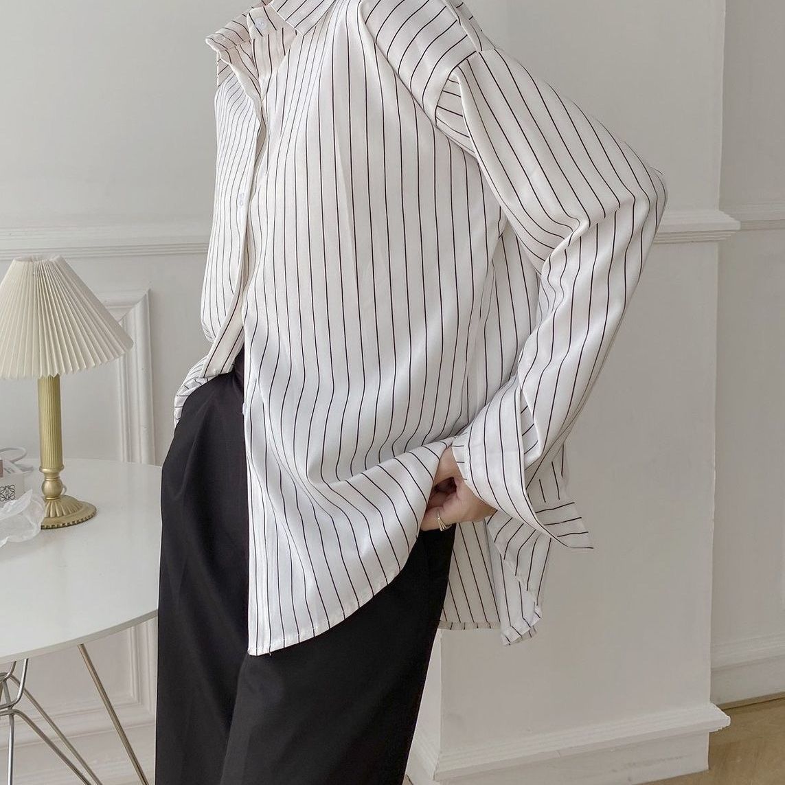 Damen Klassische Hemdbluse Streifenoptik Weiß