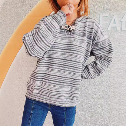 Damen Hoodie Gestreift Breite Ärmel Kordelzug Norvielle