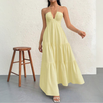 Damen Maxikleid V-Ausschnitt Volants Norvielle
