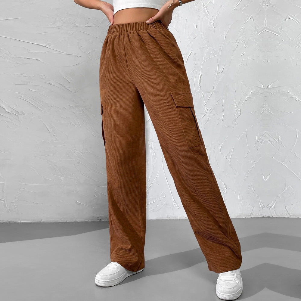 Damen Cargohose Samt Elastischer Bund Norvielle