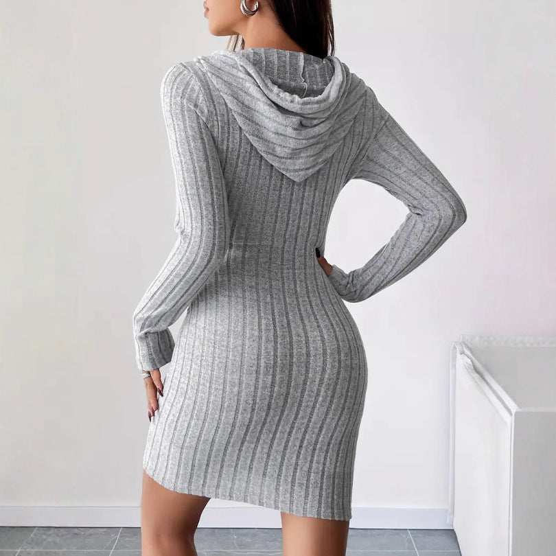 Damen Sweatkleid Kapuze Gestreift Norvielle