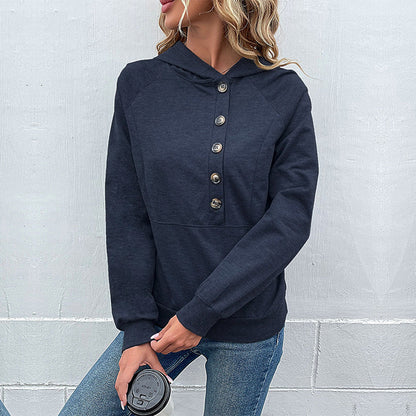 Damen Kapuzenpullover Lässig Knopfdetails Modern Norvielle