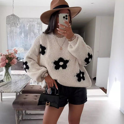 Damen Strickpullover Kuschelig Blumendesign Norvielle