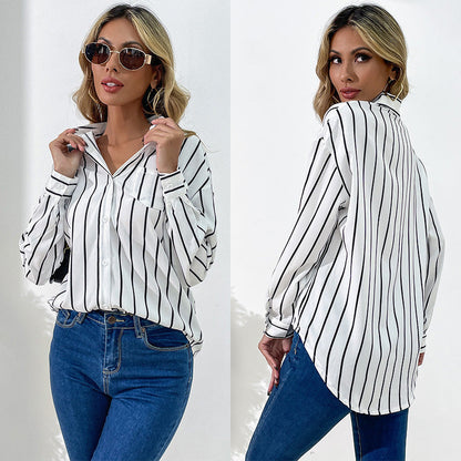 Damen Bluse Streifen Elegante Passform