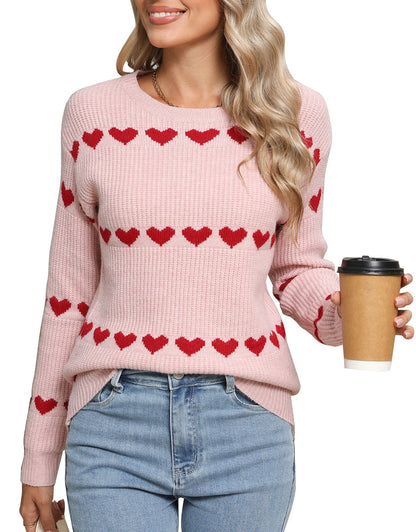 Damen Strickpullover Herzmuster