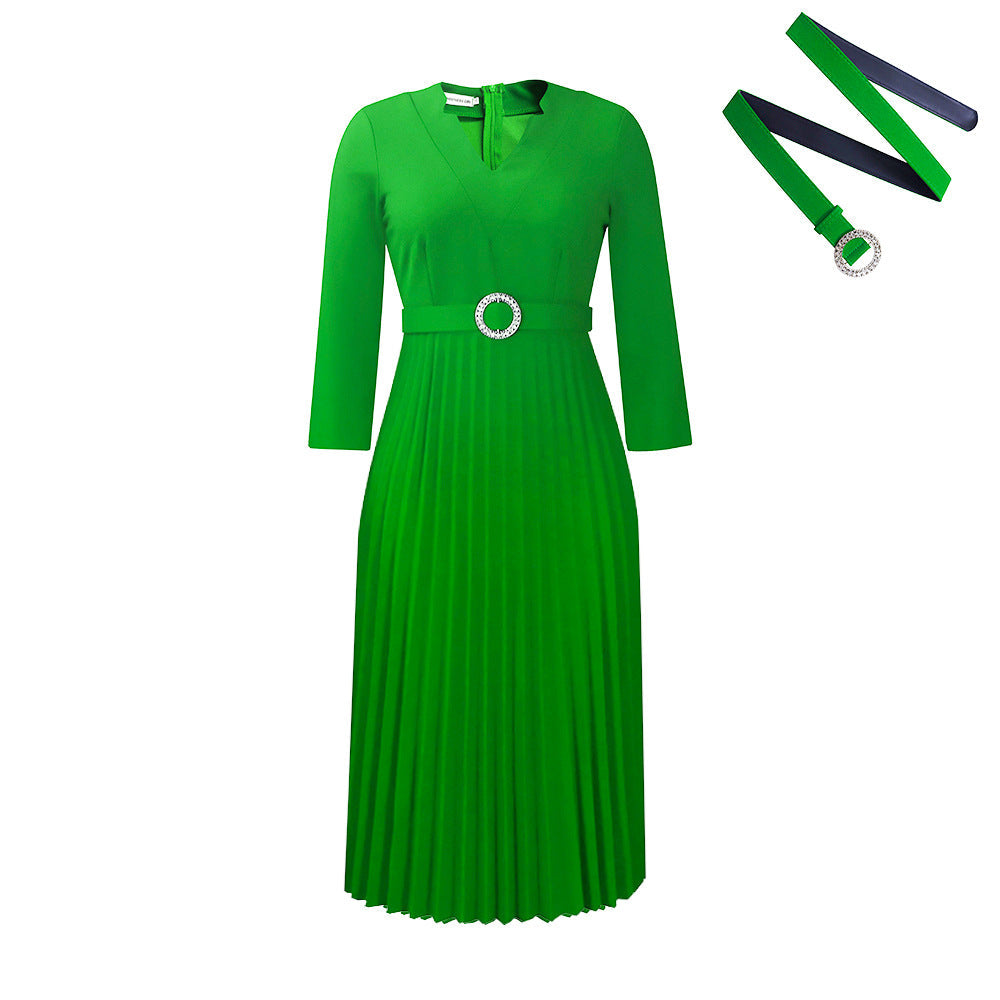 Damen Midikleid Plissé-Optik Taillengürtel Norvielle